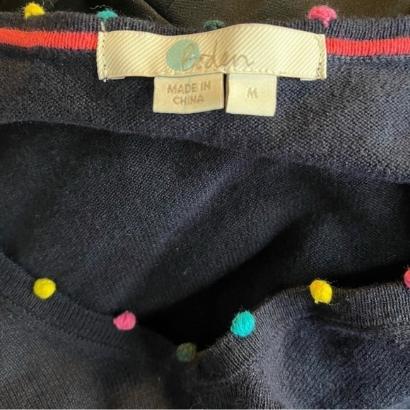 Boden Livia Sweater Jumper Size M Medium Navy Blue Vneck Pom Pom Trim - Picture 8 of 8